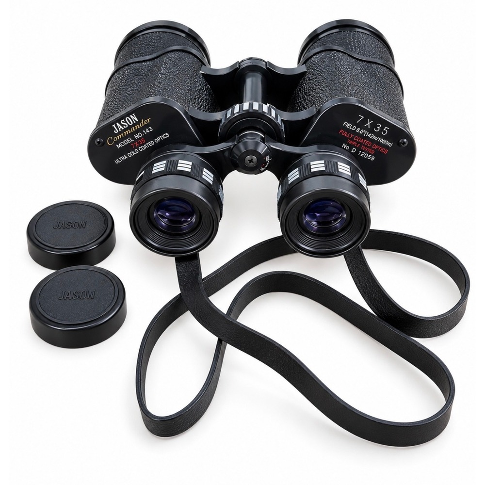 Jason Commander Model 143 Binoculars 7x35 Ultra Gold Coated Optics Japan Vintage